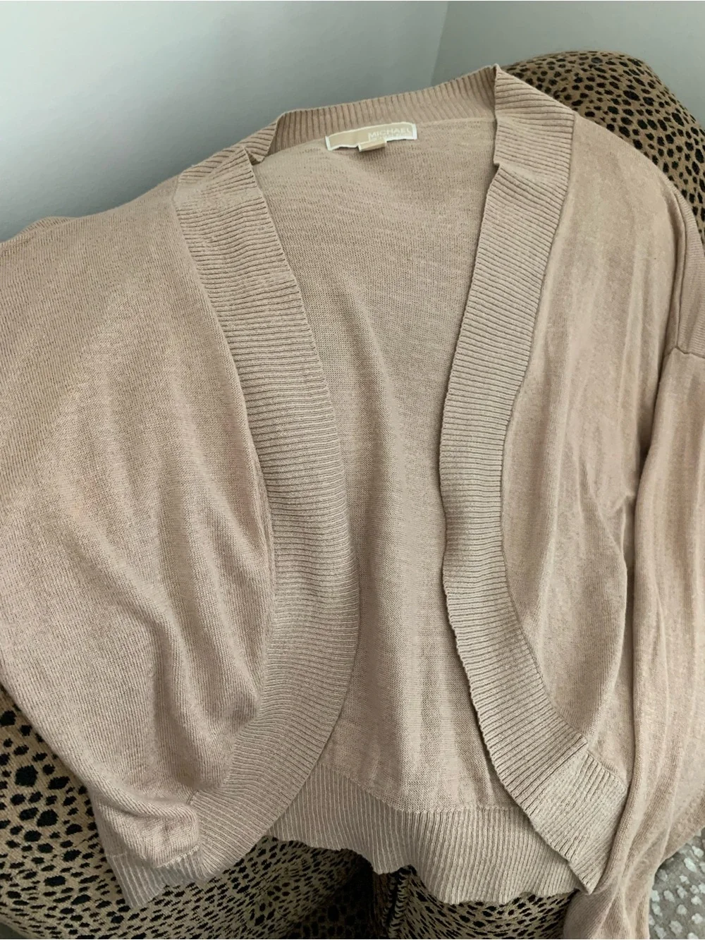Michael Kors Taupe Open-Front Shawl Collar Cardigan